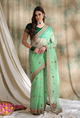Womens Fashion Ethnic Sea Green Color Sarees-MLSHWSA1617SGR0ONE